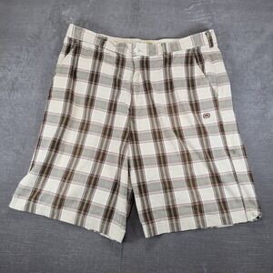 Ecko Unltd Mens Plaid Shorts Size 40 Brown Green White Rhino Logo Y2K Streetwear